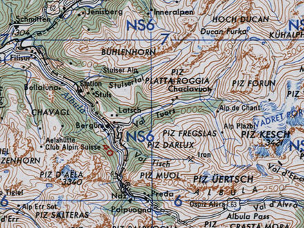 US Army-Karte Massstab 1:250 000 (stand 1960) Ausschnitt Bergün 